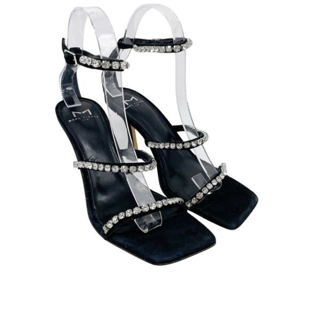 Marc Fisher Women's Black Dezzi Square Toe Stiletto Heeled Sandal Size 6M